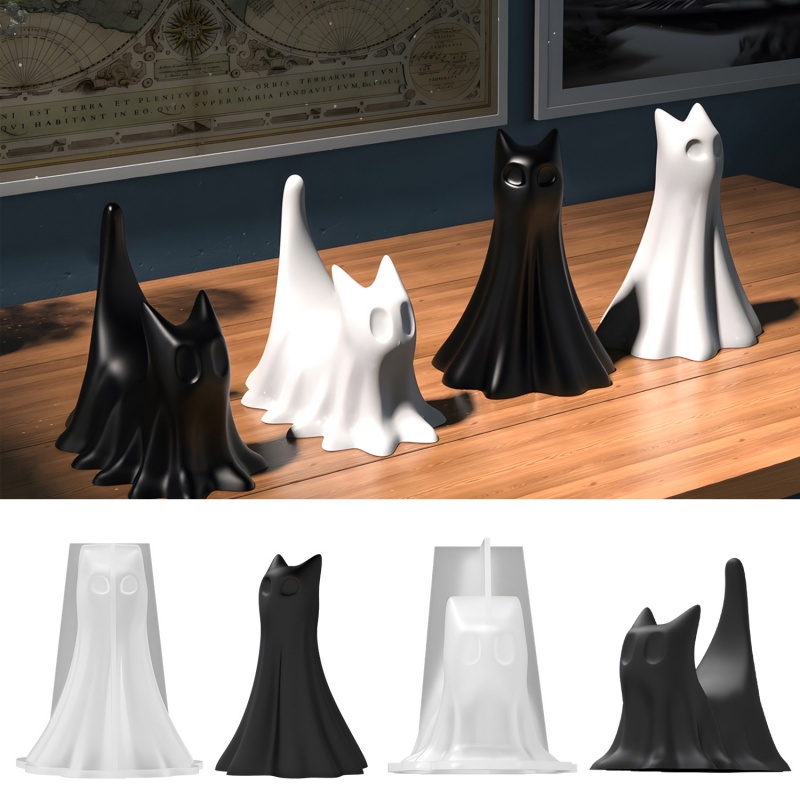 Candle Making Design - Ghost Cat Halloween Desktop Ornament Plaster