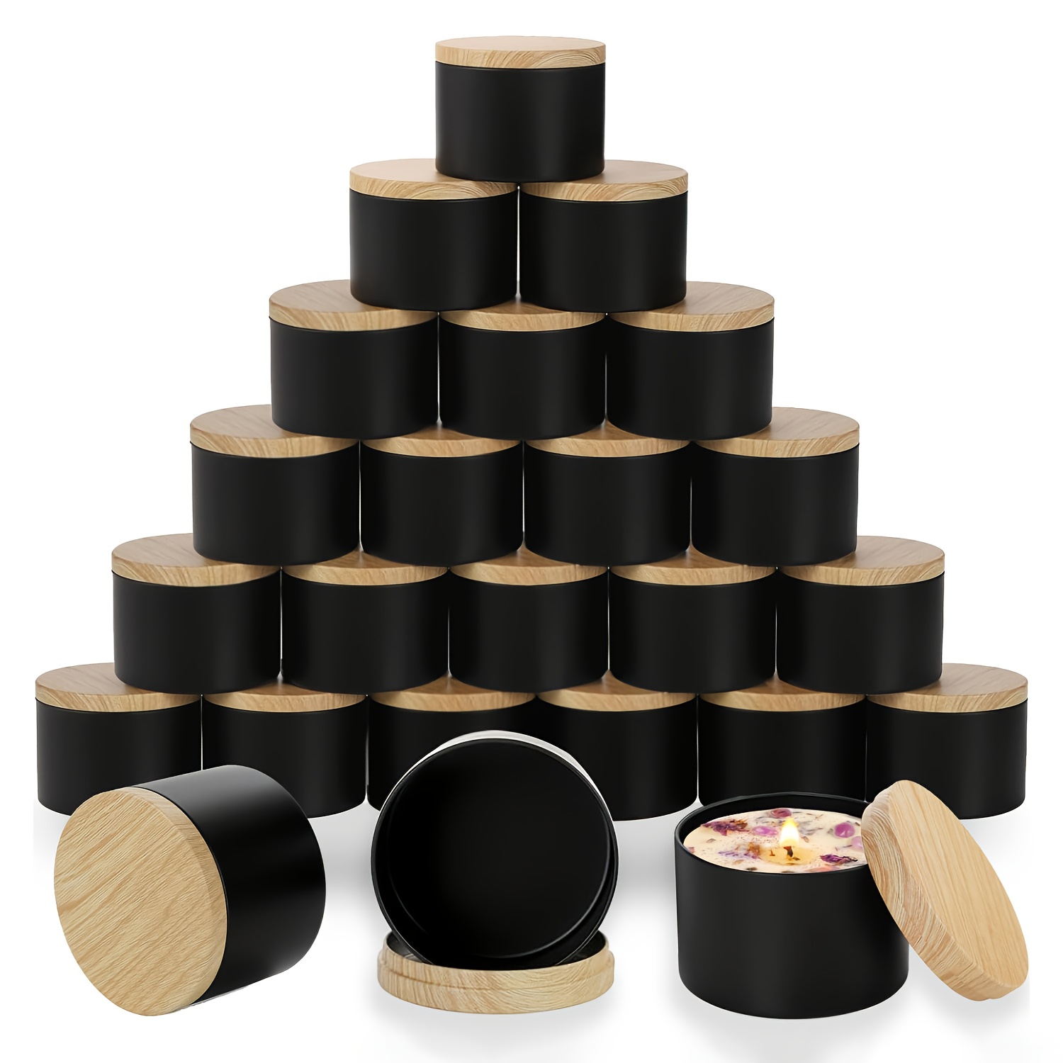 Black candle jars with wood li - Candle Making Glass Jars review and price
