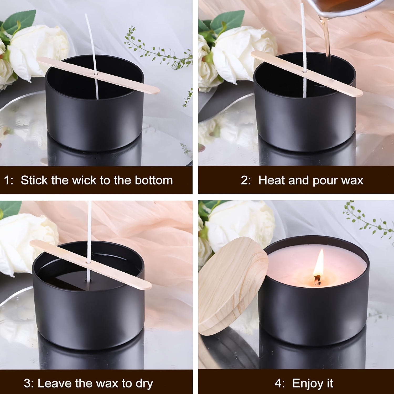 Black candle jars with wood li - Candle Making Glass Jars review and price