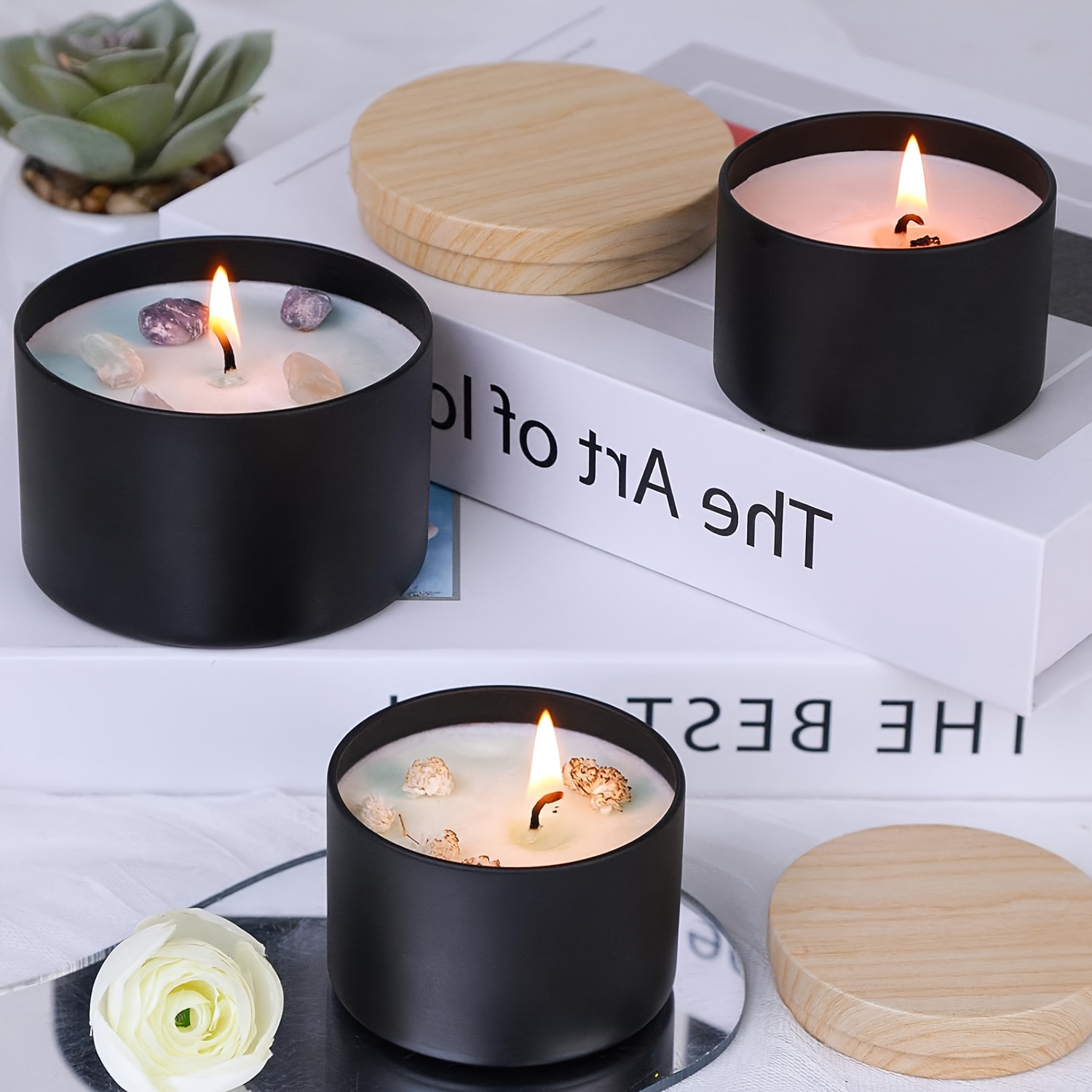 Black candle jars with wood li - Candle Making Glass Jars review and price