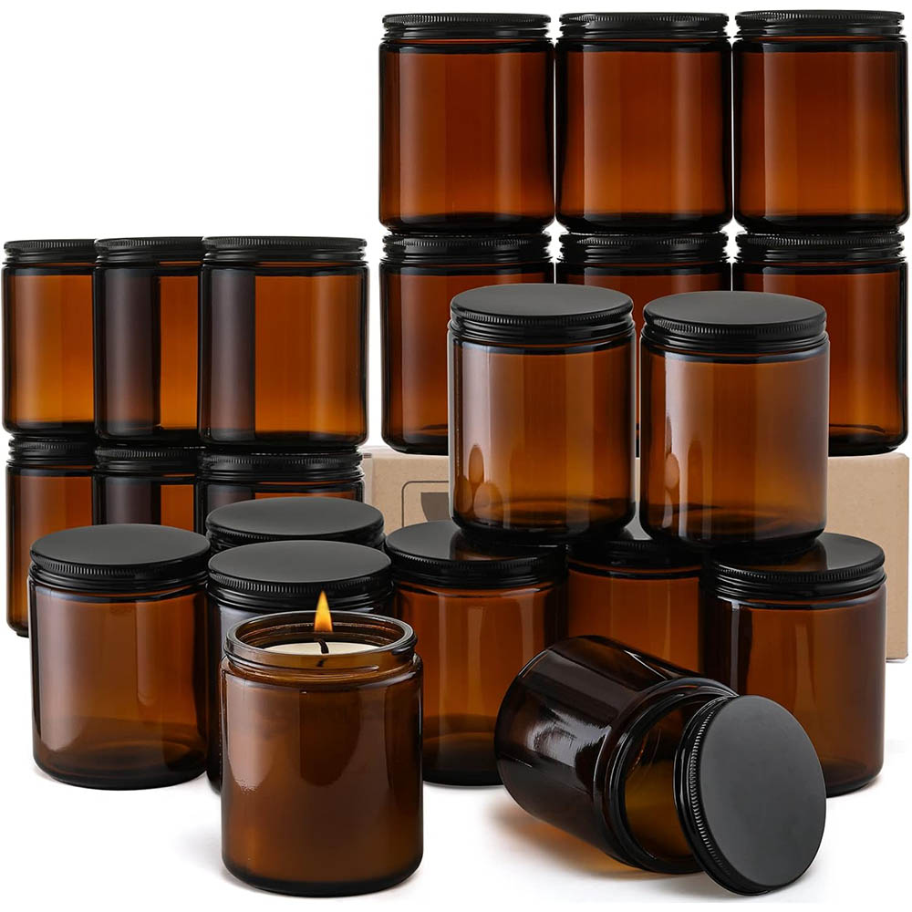 8oz Amber Glass Jars with Blac - Candle Making Glass Jars review and price