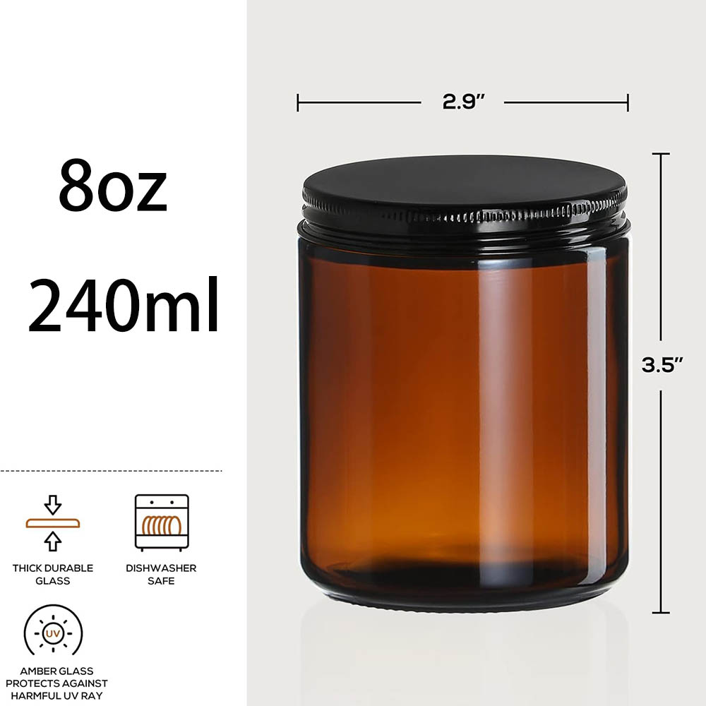 8oz Amber Glass Jars with Blac - Candle Making Glass Jars review and price