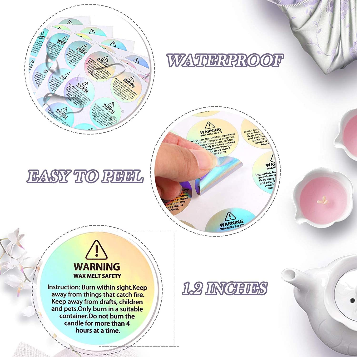 Holographic 96 Pcs Candle Warn - Candle Warning Label review and price